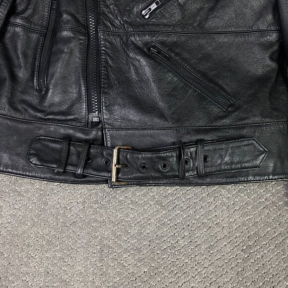 Vintage Wilsons Leather Jacket Men's 44 Black Cafe Racer Padded Motorcycle Moto - Picture 5 of 16